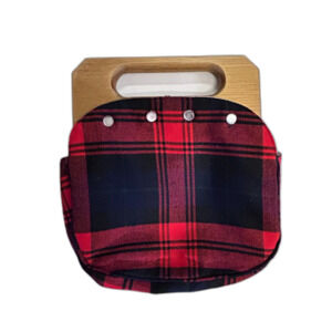 VTG Trimingham's NWOT Red Navy Tartan Plaid Wool Wood Handle Bermuda Bag